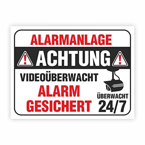 Hinweisaufkleber für den Innen- und Außenbereich (Alarmgesichert Alarmanlage Videoüberwacht 24/7)