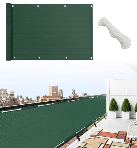 Telo Copribalcone Tinta Unita 90 x 500 Cm HDPE UV Frangivento Con Occhielli e 24 Metri Corda Schermo Privacy Terrazzo Frangivista Recinzione Copri Ringhiera Balconi Antipioggia - Verde