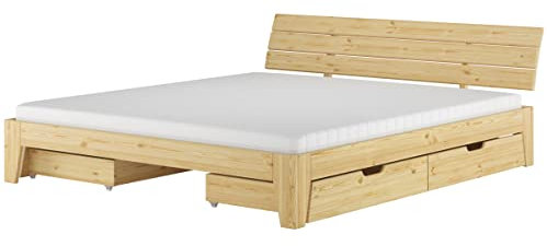 Erst-Holz Gemütliches Doppelbett Ehebett Futonbett Kiefer massiv Natur mit wählbarem Zubehör V-60.62S8-18, Ausstattung:mit Rollrost. Matratze und 3-teiligem Bettkasten-Set