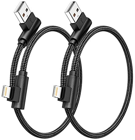 Osecet iPhone Charger 1ft 90 Degree 2 Pack MFi Certified Elbow Short Lightning Cable Right Angle Fast Charging Cord for iPhone 14 13 12 11 Pro X XS XR 8 Plus 7 6 5 (Black,1 Foot)