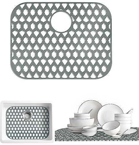 SAMSIER Silicone Sink Protectors for Kitchen Sink, Multiple Sizes Mats Grids for Bottom of Farmhouse Stainless Steel Porcelain Sink (21”x16”/53.4x40.7 cm, Rear Drain)