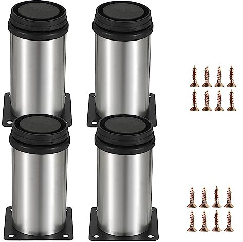 SUMTree 10CM 4 Stück Möbelfüße aus Edelstahl Schrankfüße Beine für Stühle Tisch Schrank und Sofa Möbelbeine Einfachen Montage Runde(Silber)