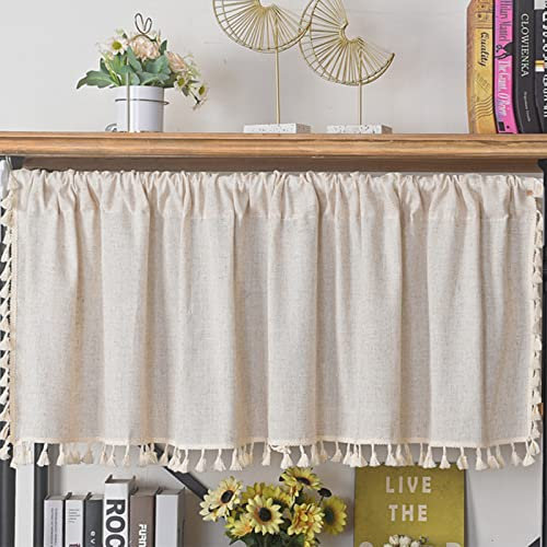 INCREWAY Mantovana mantovana da cucina in finto lino con nappe, 43 cm, mantovana per finestra per soggiorno, bagno, tasca per asta, rustica, piccole tende per finestre, 1 pannello grezzo
