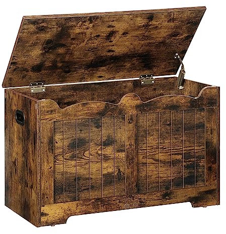 Hzuaneri Schuhbank, Sitzbank mit Stauraum, Sitztruhe, 2 Sicherheitsscharniere, Aufbewahrungsschrank, Scheunenstil, 40 x 76 x 48 cm, für Flur, Schlafzimmer, Wohnzimmer, vintagebraun ESB04401X