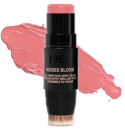 Nudestix Nudies Bloom All Over Dewy Color – 3-in-1 Cream Blush Stick for Cheeks, Eyes & Lips with Built-In Brush | Sheer, Glossy Finish | Vegan, Long-Wear, Multi-Use Makeup (Cherry Blossom Babe)