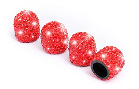 CGEAMDY 4 PCS Universal Auto Ventilkappen, Kristall Diamant Ventilkappen, Kristall Strass Autoreifen Kappen, Reifenventil Staubkappen Fahrradreifenventilkappen (Rot)