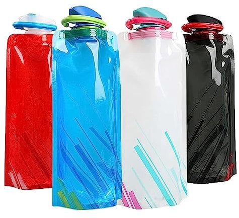 RISAKOGO 700ml Faltbare Trinkflasche, 4er Faltbare Wasserflasche Wiederverwendbare Trinkflasche Festival für das Wandern, Abenteuer,Reisen