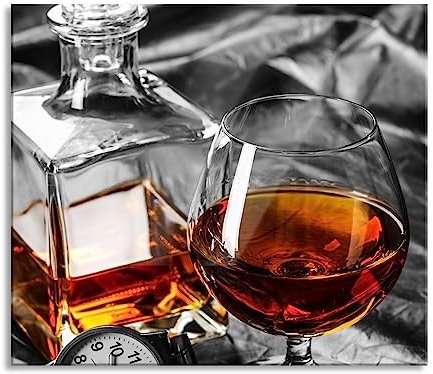 Man Things mit Whiskey und Uhr Herdabdeckplatte & Spritzschutz aus Echtglas | Für Herd-Kochfelder | 60x52 cm