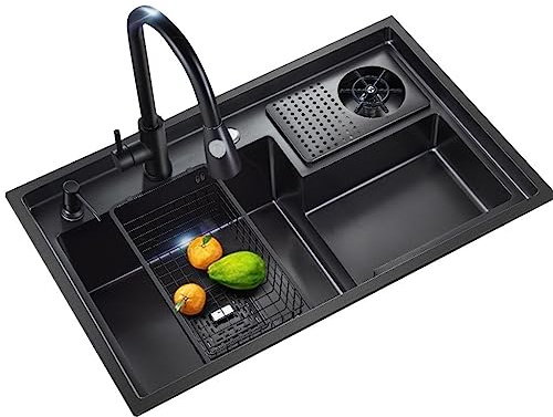 Fregadero De Cocina Nano De Acero Inoxidable De Una Cubeta Con Lavavasos A Presión Fregadero De Montaje Superior for Autocaravana O Cocina Doméstica (Color : Grey, S : 68 * 48 * 24cm)