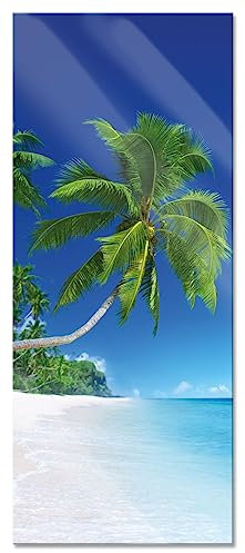 Pixxprint Glasbild Panorama, Wandbild aus Echtglas, Palmen über dem Meer, 120x50 cm, inkl. Aufhängung und Abstandshalter