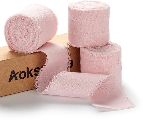AOKSUNOVA 3,8cm Geschenkband Rosa Baumwolle Baumwollband Schleifenband Hochzeit Breit Stoffband Fransenband
