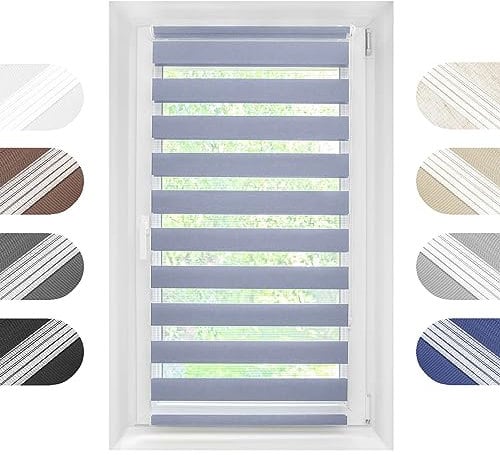Birrke Doppelrollo Ohne Bohren/Mit Bohren 2in1 95 x 150 cm - Tag und Nacht Duo Rollo für Sonnenschutz und Sichtschutz - Doppel Rollo - Einfache Montage Blau