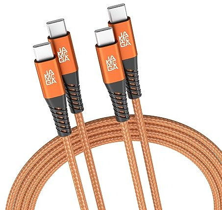 JAMEGA - USB Typ C Kabel Orange 2m 2er Set | USB C Lade & Datenkabel Fast Charge Snyc USB C Stecker auf USB C Stecker kompatibel mit iPhone 15 Pro Max iPad Pro Air Samsung Macbook Tablets Huawei uvm.