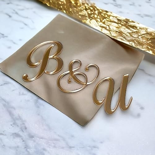 Wedding Cake Personalised Couples Initials Custom Acrylic Initial Wedding Cake Toppers - Set of 3 (MIRROR SILVER)