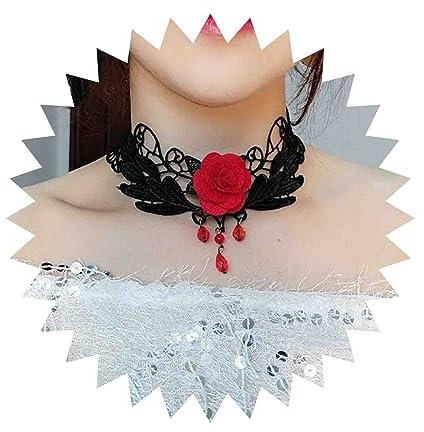 Dervivea Collier ras du cou gothique en dentelle avec rose rouge - Collier en dentelle noire - Collier Lolita pour costume d'Halloween et cosplay - Bijoux pour femmes et filles, Zinc