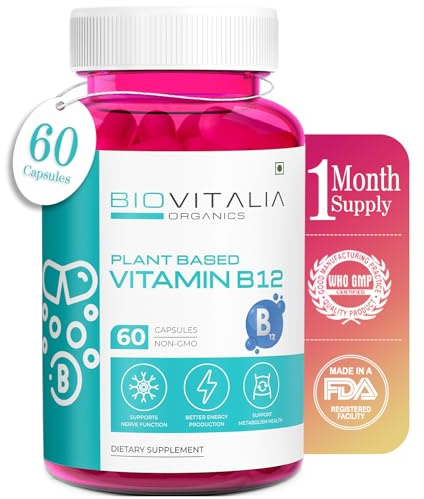 Biovitalia Plant Based Vitamin B12 Capsule for Men & Women | Dietary Supplement | Supports Brain Health & Promotes Metabolism | Energy Booster - 60 Vegan Capsules