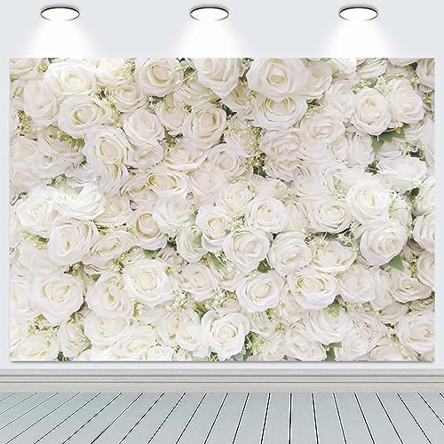 10x6.5FT Flower Wall Backdrop White Rose Floral Photography Background Girls Birthday Party Wedding Bridal Shower Party Decorations Portrait Photoshoot Banner Photo Booth Props