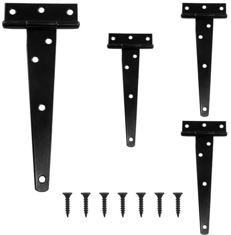 Murtenze 4 bisagras de puerta de granero resistentes con correa en T de 6 pulgadas, bisagras de hierro forjado negro para vallas de madera, patio, resistentes al óxido