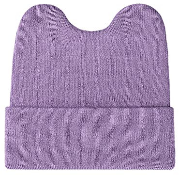 RUIRUILICO Damen Kawaii Hasen Ohren Mützen Cuffed Plain Beanie Mütze Mädchen Winter Warme Winddicht Merino Wollmütze Einfarbig Schwarz Bommelmütze Outdoor Y2k Teenager Wintermütze