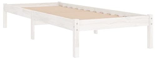 vidaXL Massivholzbett, Bett Holzbett für Schlafzimmer, Bettgestell Bettrahmen mit Lattenrost, Einzelbett Schlafzimmerbett, Modern, Weiß 75x190cm