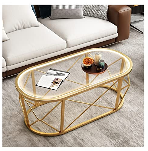 Table Basse Ronde en Verre trempé de Luxe Nordique Moderne et Simple pour Petit Appartement en Fer forgé - Tables d'appoint créatives (Couleur : 1, Taille : 100 x 50 x 45 cm) (7 100 x 50 x 45 cm)