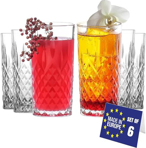 LAV Verre Cocktail, Verres à Eau de Luxe Lot de 6, 360 ml, 100% SANS PLOMB Verres à Cocktail, Grand Verre a Eau en Cristal, Verres Highball, Verres à Boire, Lavables au Lave-vaisselle