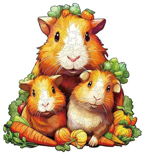 PRSTENLY Holzpuzzle für Erwachsene, Meerschweinchenfamilie Tierpuzzle Einzigartige Holz Puzzle für Erwachsene, Holzpuzzle für Weihnachten mit Hölzerner Geschenkbox 200 Stücke 30 * 28cm