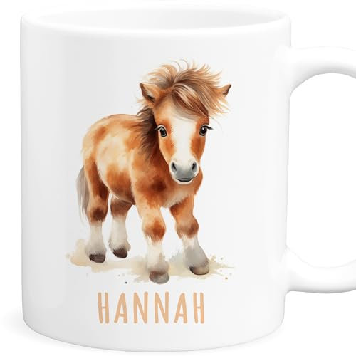Pferd Tasse personalisierte Kindertasse mit Namen Pferdetasse Namenstasse süßes Kinder Geschenk für Jungen & Mädchen Kaffeetasse Teetasse aus Keramik 330 ml