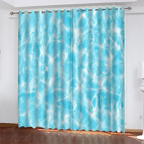 Vorhang Blickdicht Ösen Thermo Verdunkelungs Polyester Gardinen 2 Stück 3D Wasser Kräuselung Blau Für Schlafzimmer Wohnzimmer Kinder Oder Babyzimmer