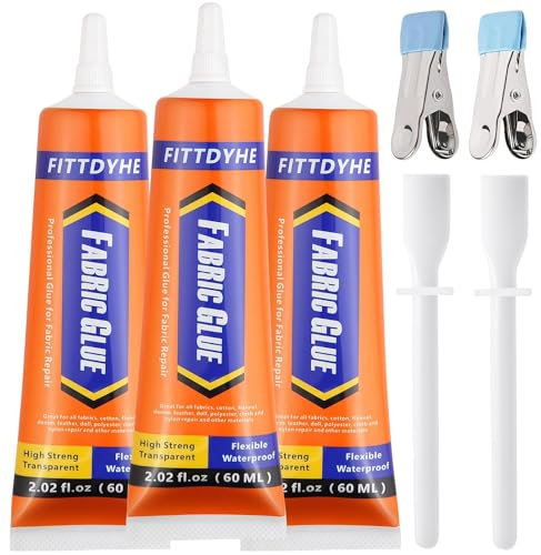 3Pcs Fabric Glue Permanent, 60 ML Washable Clear Clothing Glue, Super Fabric Glue for Rhinestones, Patches, Clothes, Denim, Leather, Polyester, Fabrics, Doll Repair, Flannel, Cotton