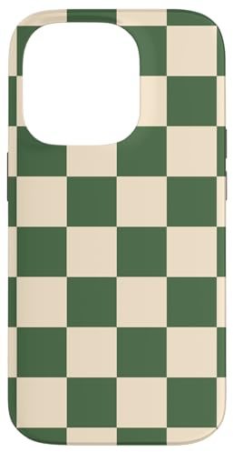 Green and Cream Classic Checkered Big Vintage Checkerboard Case for iPhone 14 Pro
