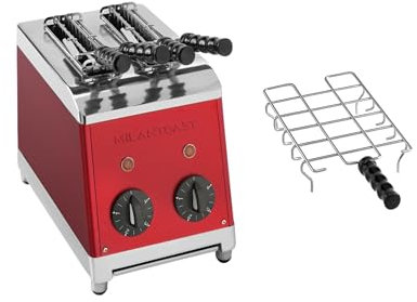 Milantoast 2-er Toaster mit Zangen und Brötchenaufsatz (Rot)