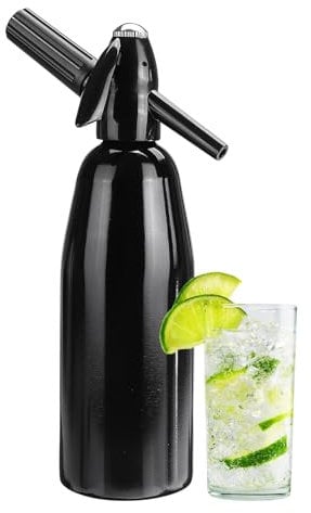 AstraLoom Set di sifone per soda portatile da 1 l, in alluminio, per bevande gassate, succhi di frutta e cocktail – per fare fresco e fresco a casa (nero)