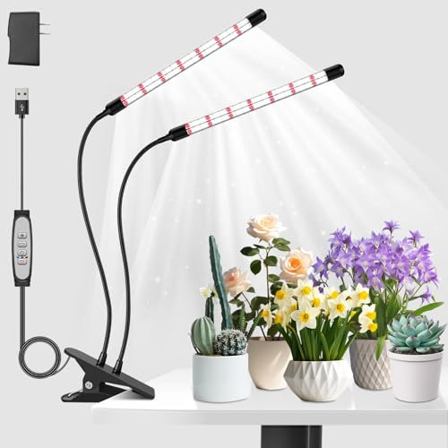 COKOLILA 2 Cabezas Lámpara de cultivo, 160 LEDs luz de espectro completo, 6500 K 660 nm para plantas de interior con 6/12/18H temporizador, 10 brillo, 3 modos, mejor para plantas