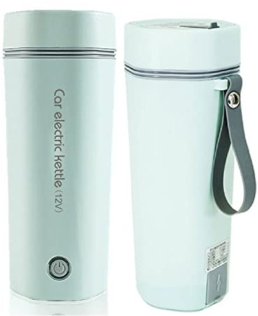 Portable Travel Kettle, Stainless Steel Small Electric Kettle 12V Fast Water Boiler Insulated Water Bottle for Tea Coffee Baby Milk, 400ML Mini Portable Car Travel Kettle