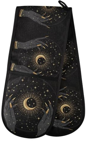 Double Oven Gloves Heat Resistant Astrology Moon Star Double Oven Mitts Pot Holder Heat Protection Oven Gloves for Home Kitchen Baking Cooking BBQ Microwave