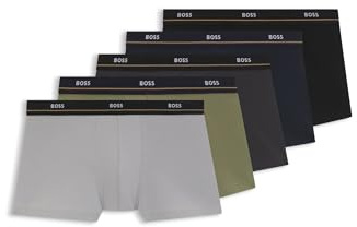 BOSS Herren Trunk 5P Essential Fünfer-Pack eng anliegende Boxershorts aus Stretch-Baumwolle mit kurzem Bein und Logos am Bund