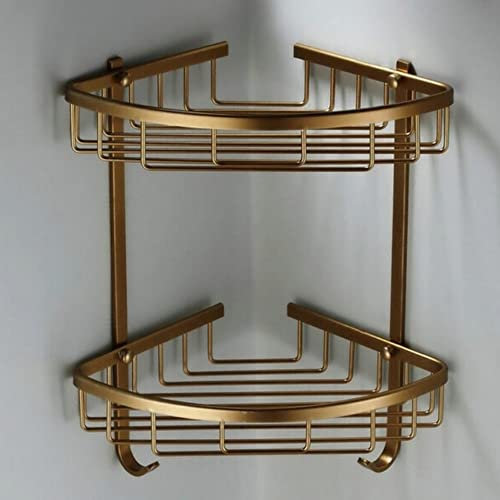 CQCQC Antik-Bronze-Aluminium-Badezimmerregal, schwebende Regale, rostfrei, multifunktionaler Seifenkorb, Stativ mit Haken, Abtropfgestell, Wandmontage, Küchenregale, Gewürzregal