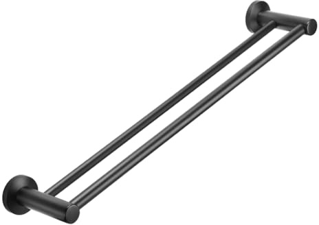 Towel Rails 600mm/ 24 inch Matte Black, Screw Wall Mounted Double layer Rod Towel Bar or Rack Round in Bathroom or Kitchen B38913K-60CM