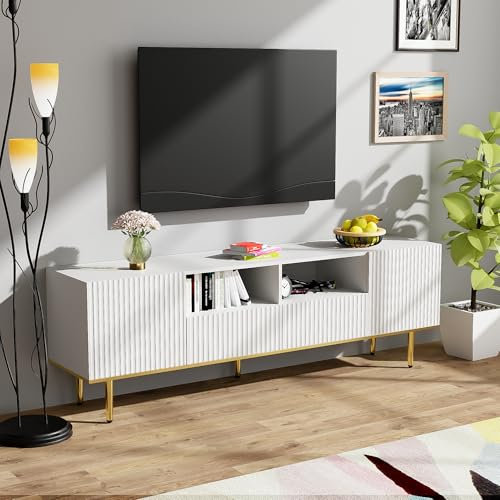 Mueble de TV moderno con patas doradas y borde dorado (blanco)