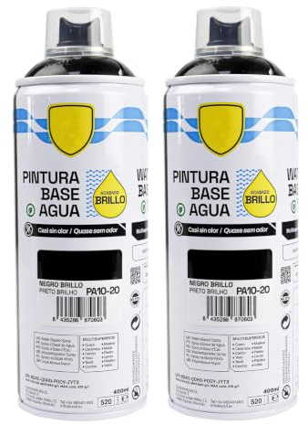 various Pintura en spray base agua 400 ml Negro Brillo, 2 uds | Para bricolaje, muebles y decoración; base agua, casi sin olor y multisuperficie para interior y exterior.