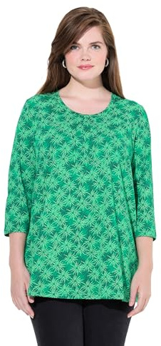 Ulla Popken Damen große Größen Übergrößen Plus Size Shirt, Blüten, A-Linie, Rundhals, 3/4-Arm moosgrün 42+ 835699451-42+