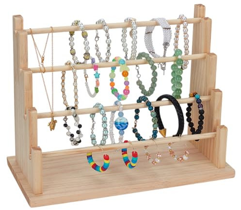FINGERINSPIRE Armbandständer Aus Holz 4 Stöckig Schmuckarmband Präsentationsständer 32x15x24cm Armreif Und Haargummi Organizer Halter Navajo Weiß Armband Präsentationsständer Für Schaufenster