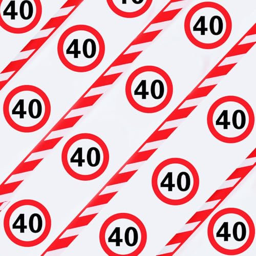 WenmthG Absperrband 40 Geburtstag Deko 20 m Lange, Girlande Deko 40. Geburtstag Mann Frau, Verkehrsschild zum 40. Geburtstagsdeko - Verkehrszeichen 40 Jahre Jubiläum