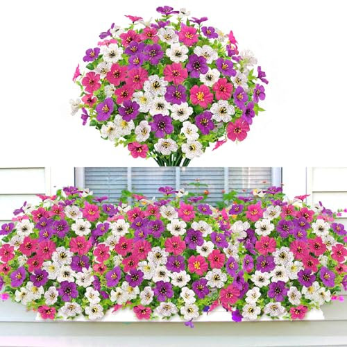 YSUVIN 6 Mazzi Di Fiori Artificiali Viola Bianco Rosa, Fiori Finti In Plastica, Decorazioni Con Piante Artificiali, Adatti Per Interni, Esterni, Balconi E Giardini