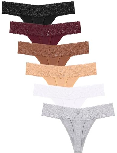 Redo att älska tanga damtrosor bomull mjuk bomull underkläder kvinnor sexiga trosor bekväma tangas trosor flerpack 6-pack, Svart/lila/gul/grå/vit/hudfärg, S