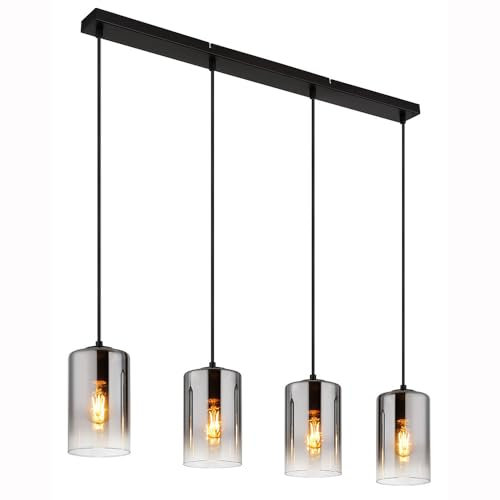 Nowa Hängelampe Esszimmerleuchte 4 flammig Esstischlampe Pendelleuchte Wohnzimmerlampe Rauchglas, schwarz, 4x E27, LxBxH 86x12x120 cm
