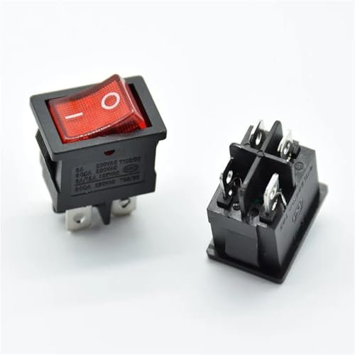 HPHPH Interruptor basculante KCD1-104 de 21 x 15 mm con Luces LED, Color Rojo, for Barco, 4 Pines, 2 terminales, tamaño del Orificio: 13 x 19 mm, 6 A, 250 V, 125 V. Interruptor Basculante(Rot)