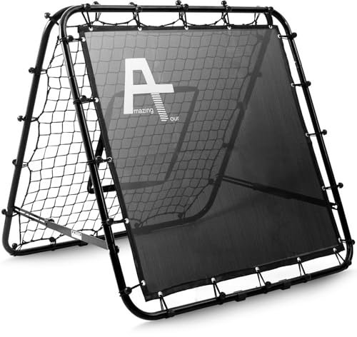 Doppelseitige Rebounder Net Fußball Training Ausrüstung, Schwarz, Rebounder-Netz Tor Kickback Ziel justierbar für Kinder Spiel Lehre Übung Ausrüstung, Einstellbare tragbare netze für Garten, schwarz