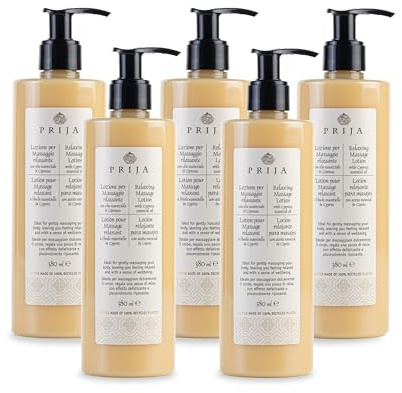 Prija Relaxing Massage Lotion with Aloe Vera and Cypress Oil 5x 380ml | Refreshing and Moisturising Body Cream for Massage. Leaves You Feeling Relaxed with a Sense of Wellbeing.